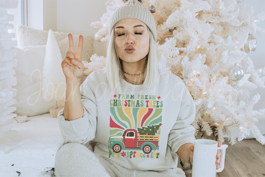 Farm Fresh Christmas Trees Retro Crewneck